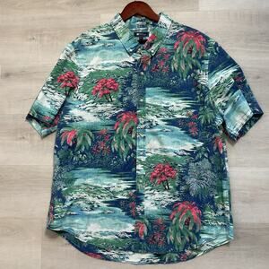 Reyn Spooner Tailored Hawaiian Button Up Dress Shirt 2XL Waterfall Valley